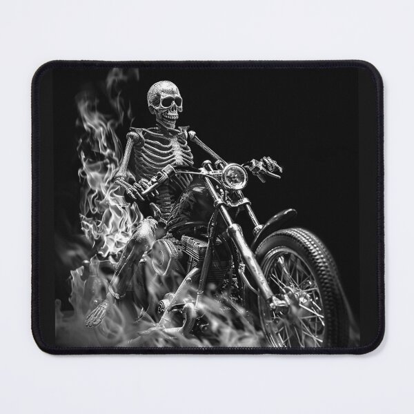 Item preview, Skeleton Biker Riding a Flaming Chopper Gothic Motorcycle Art designed and sold by inkoutninja.