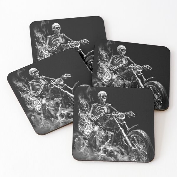 Item preview, Skeleton Biker Riding a Flaming Chopper Gothic Motorcycle Art designed and sold by inkoutninja.