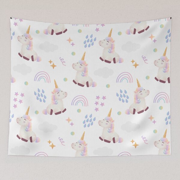 Item preview, Happy Rainbow Unicorn Allover Pattern designed and sold by TeeGeeTees.