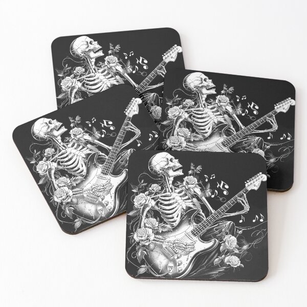 Item preview, Skeleton Guitarist with Roses Gothic Rock Music Art designed and sold by inkoutninja.