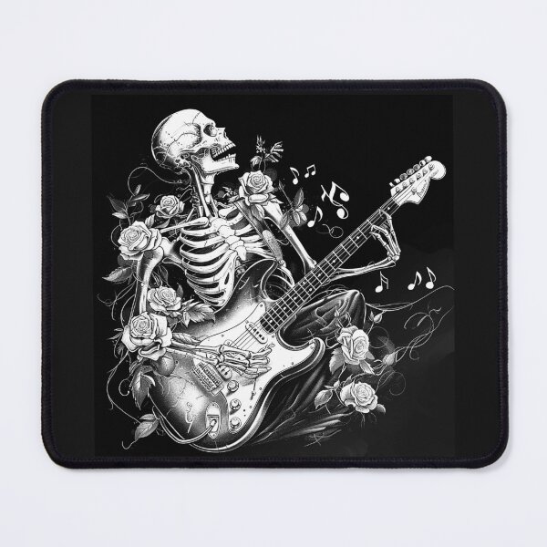 Item preview, Skeleton Guitarist with Roses Gothic Rock Music Art designed and sold by inkoutninja.