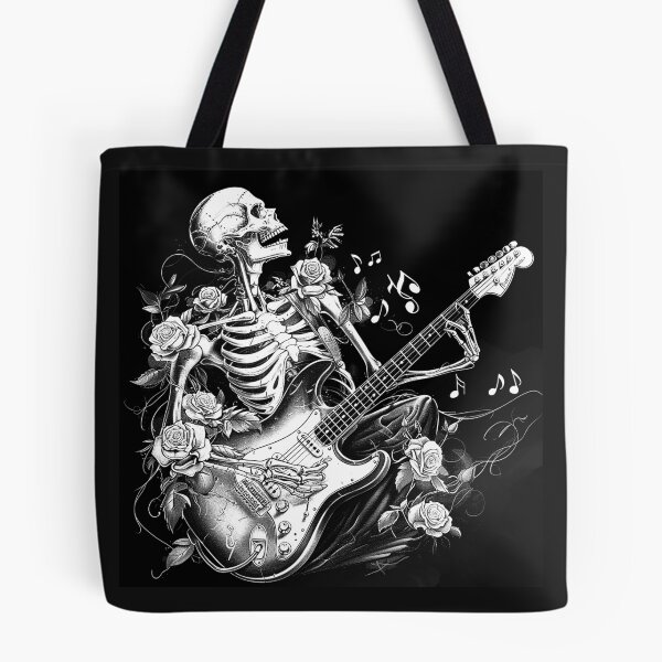 Item preview, Skeleton Guitarist with Roses Gothic Rock Music Art designed and sold by inkoutninja.