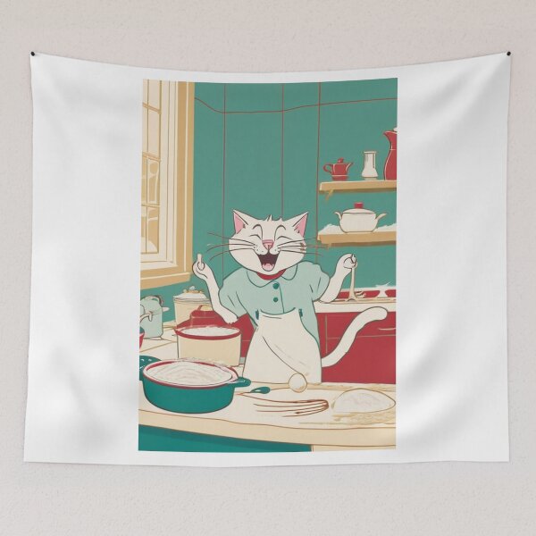 Item preview, Illustration - Stylized Feline Character, Retro and Humorous Kitchen Scene designed and sold by World-Pets.