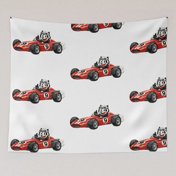 Item preview, Vintage Racing Cat in Red 1960s Race Car Illustration designed and sold by infinitearte.