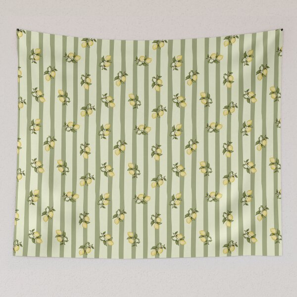 Item preview, Mediterranean Lemons on Sage Green Stripes Pattern designed and sold by svitlaarty.