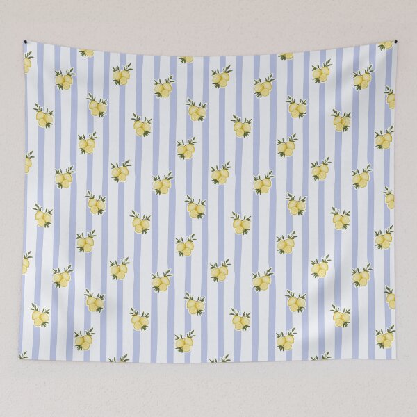 Item preview, Mediterranean Lemons on Soft Blue Stripes Pattern designed and sold by svitlaarty.