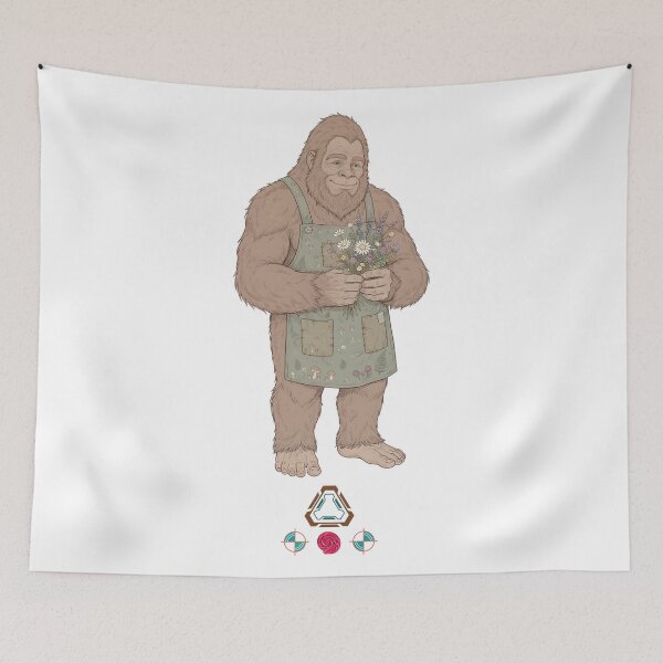 Item preview, Cottagecore Bigfoot Apron Farmer Floral Cryptid designed and sold by Whimsy Trail Co.