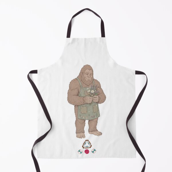 Item preview, Cottagecore Bigfoot Apron Farmer Floral Cryptid designed and sold by Whimsy Trail Co.