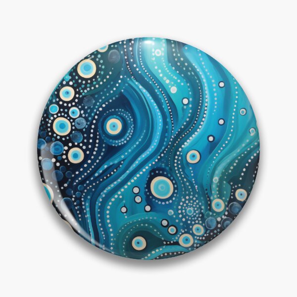 Item preview, Aboriginal Inspired Dot Art - With Aqua Blue Water Wave designed and sold by GrinGalore.