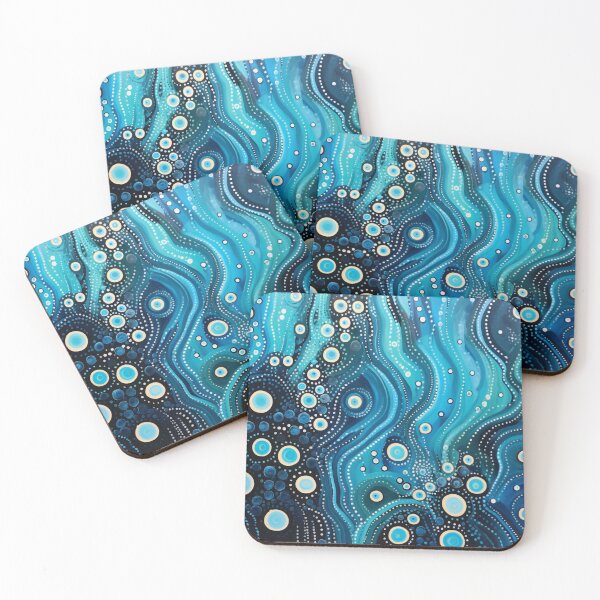 Item preview, Aboriginal Inspired Dot Art - With Aqua Blue Water Wave designed and sold by GrinGalore.