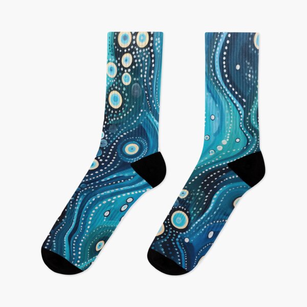 Item preview, Aboriginal Inspired Dot Art - With Aqua Blue Water Wave designed and sold by GrinGalore.