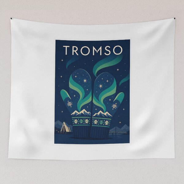 Item preview, Tromsø Aurora Mittens Travel Poster designed and sold by Beyond Destinations.