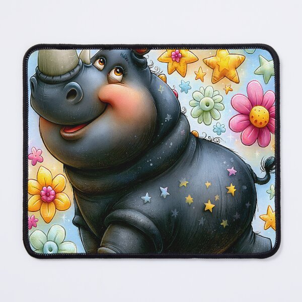 Item preview, Happy Rhino Unicorn with Colorful Stars and Flowers designed and sold by Artessie.