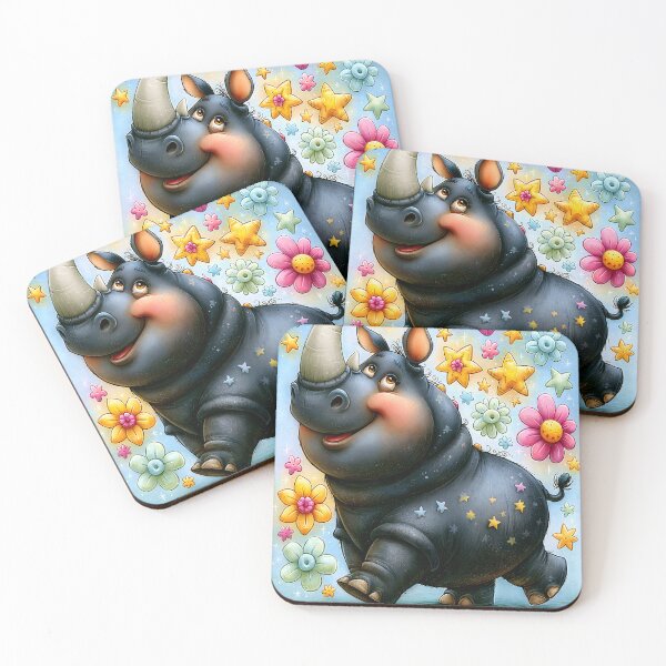 Item preview, Happy Rhino Unicorn with Colorful Stars and Flowers designed and sold by Artessie.