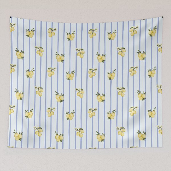 Item preview, Mediterranean Lemons and Blossoms Blue Stripes Pattern designed and sold by svitlaarty.