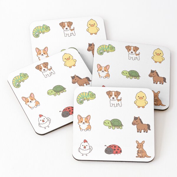 Item preview, Cute Kawaii Animals Set - Chameleon Puppy Corgi Kangaroo Horse & Farm Friends designed and sold by Pavnud.