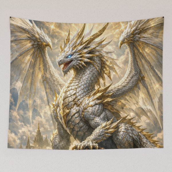 Item preview, Celestial Guardian Dragon – White Gold Divine Dragon Fantasy Art designed and sold by DrakariArt.