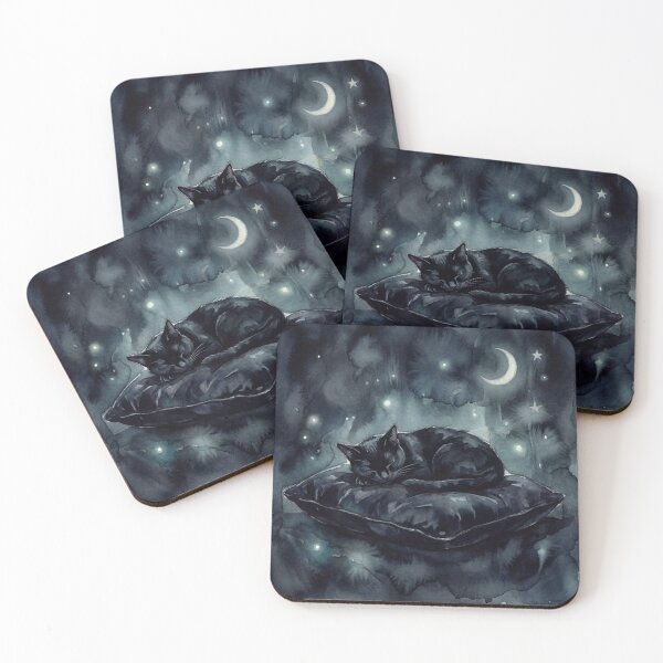 Item preview, Peaceful Midnight Black Cat - Moody Dark Watercolor designed and sold by Monyahahaha.