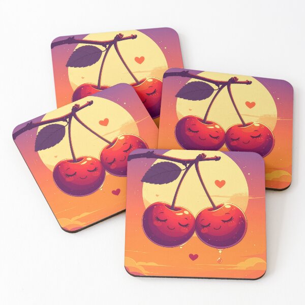 Item preview, Cute cherry couple kawaii fruit art sunset love valentine adorable kitchen wall decor print designed and sold by icemanphotos.