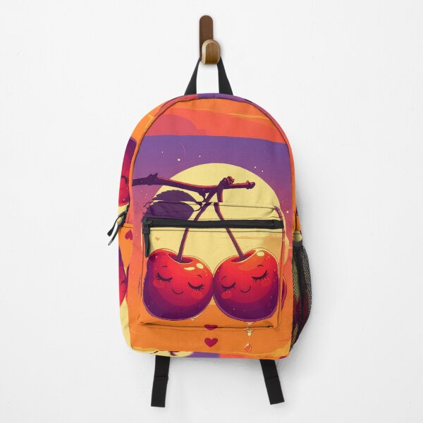 Artikelvorschau, Niedliches Kirschpaar, Kawaii-Fruchtkunst, Sonnenuntergang, Liebe, Valentinstag, bezaubernde Küchenwanddekoration, Druck entworfen und verkauft von icemanphotos.