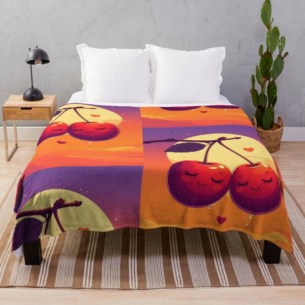 Item preview, Cute cherry couple kawaii fruit art sunset love valentine adorable kitchen wall decor print designed and sold by icemanphotos.