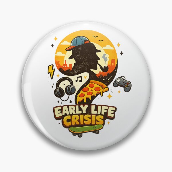 Artikelvorschau, Frühe Lebenskrise, lustiges Gaming, Pizza, Skateboard, Vintage, Vintage-Kunst entworfen und verkauft von Shakhbata-1.