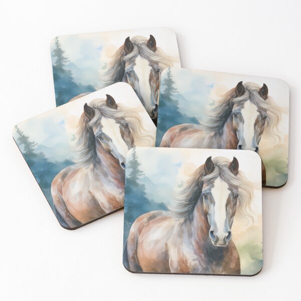 Item preview, Beautiful digital watercolour painting of a majestic horse with a flowing mane in a peaceful wildflower meadow.  designed and sold by alcame-photo.