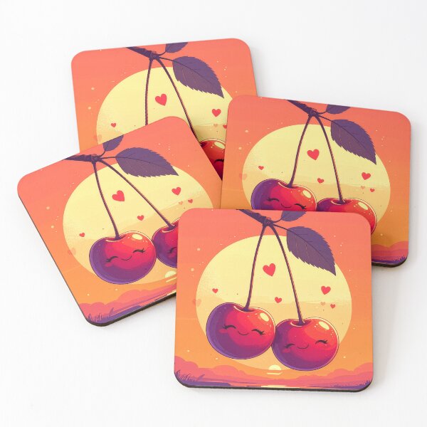 Item preview, Cute cherry couple kawaii fruit art sunset love valentine adorable kitchen wall decor print designed and sold by icemanphotos.