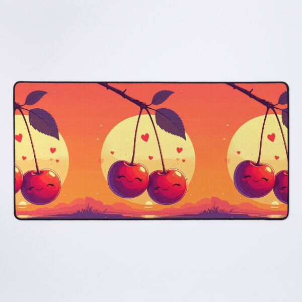 Item preview, Cute cherry couple kawaii fruit art sunset love valentine adorable kitchen wall decor print designed and sold by icemanphotos.