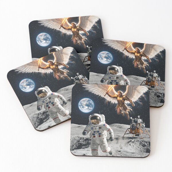 Item preview, NASA astronaut runs from warrior angel on the moon designed and sold by WiseBow.