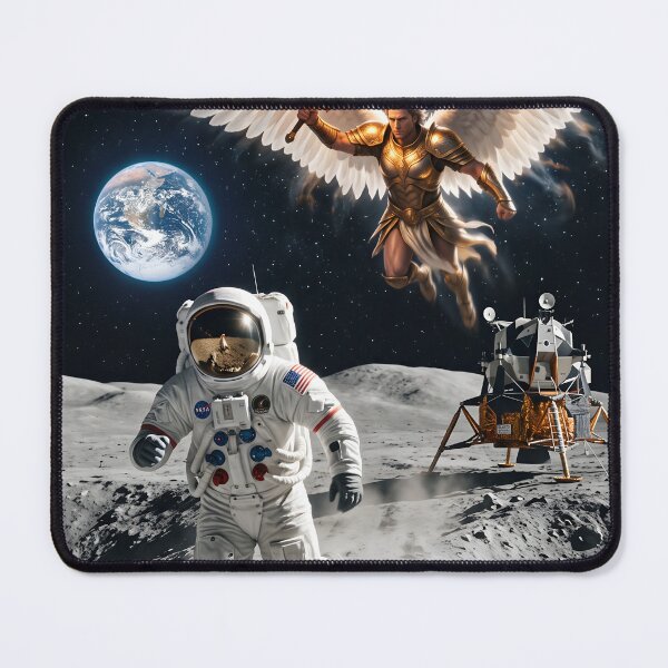 Item preview, NASA astronaut runs from warrior angel on the moon designed and sold by WiseBow.