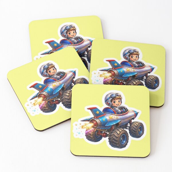 Item preview, Cute Little Boy Racing Rocket Monster Truck designed and sold by bvdesignart.