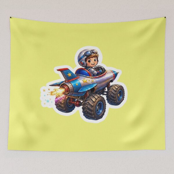 Item preview, Cute Little Boy Racing Rocket Monster Truck designed and sold by bvdesignart.