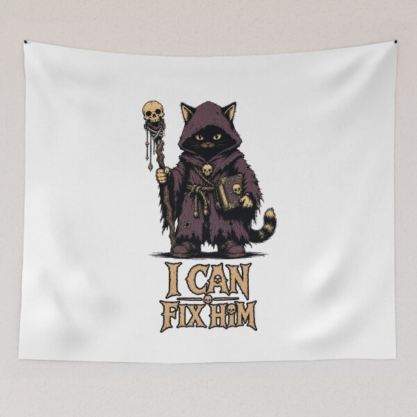Item preview, I Can Fix Him | Funny Necromancer Cat designed and sold by Bisonia.