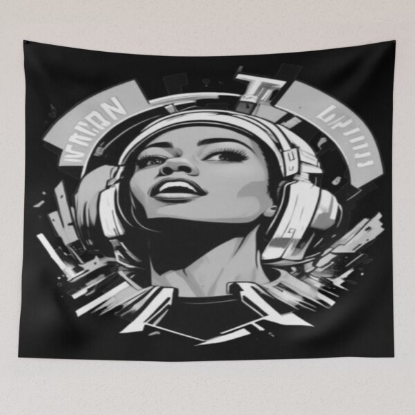Item preview, Urban Beats: Sci-Fi Cyberpunk Woman with Headphones designed and sold by hetal66.