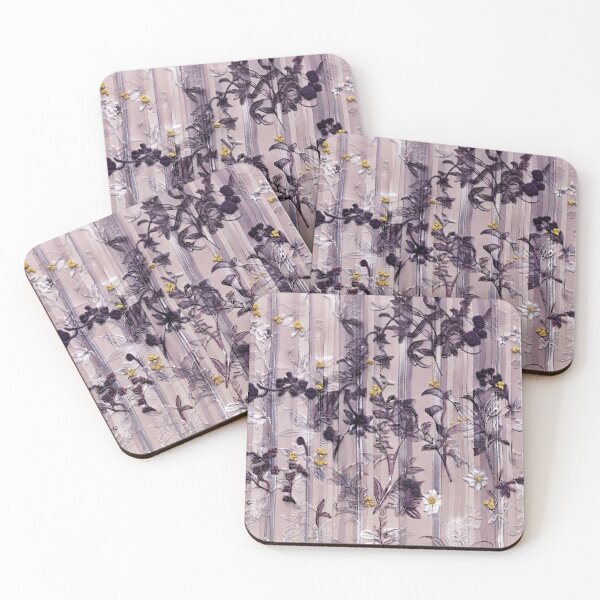 Item preview, Elegant Japanese Purple and Yellow Floral Stripe Pattern designed and sold by Kokeshidreams.