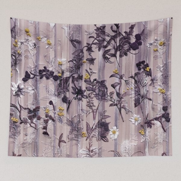 Item preview, Elegant Japanese Purple and Yellow Floral Stripe Pattern designed and sold by Kokeshidreams.