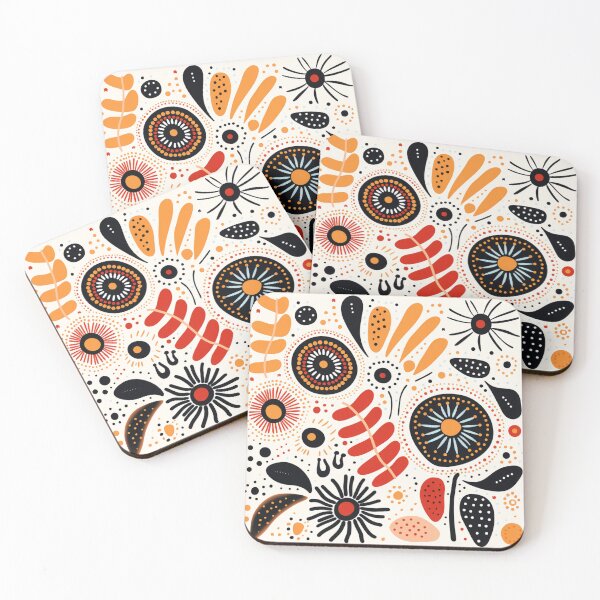 Item preview, Aboriginal Inspired Dot Art - Floral Painting Terracotta Folk Pattern designed and sold by GrinGalore.