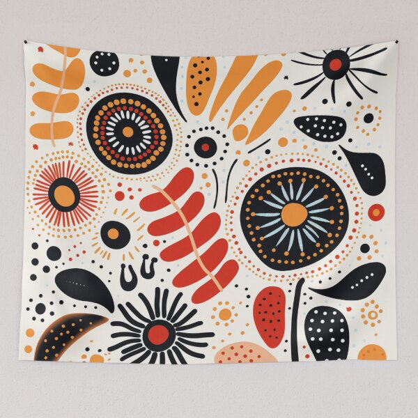 Item preview, Aboriginal Inspired Dot Art - Floral Painting Terracotta Folk Pattern designed and sold by GrinGalore.