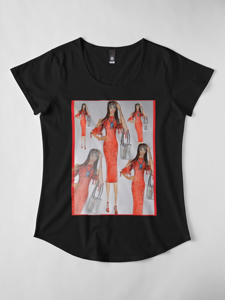 Alternate view of Fashion Illustration Lady in Red Premium Scoop T-Shirt