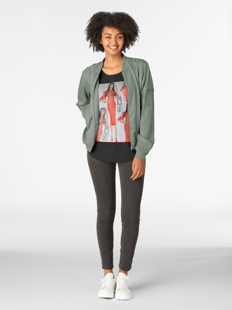 Alternate view of Fashion Illustration Lady in Red Premium Scoop T-Shirt