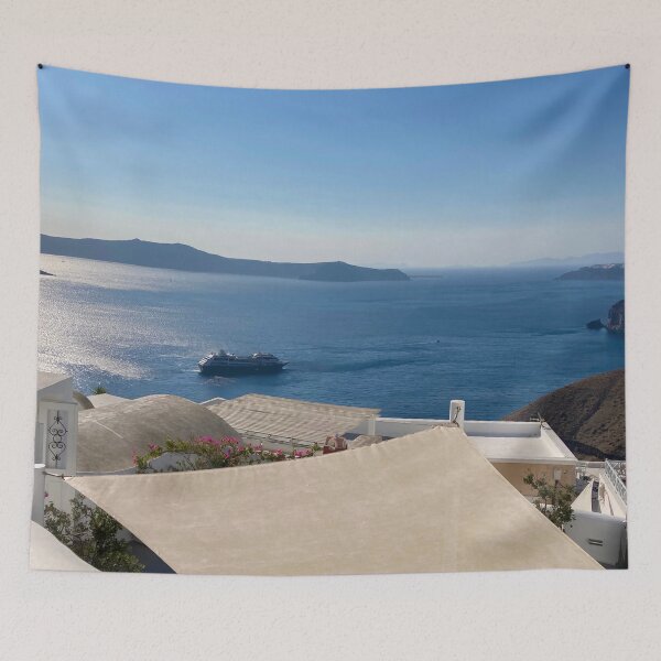 Item preview, Santorini island blue sea background  designed and sold by happytraveller1.