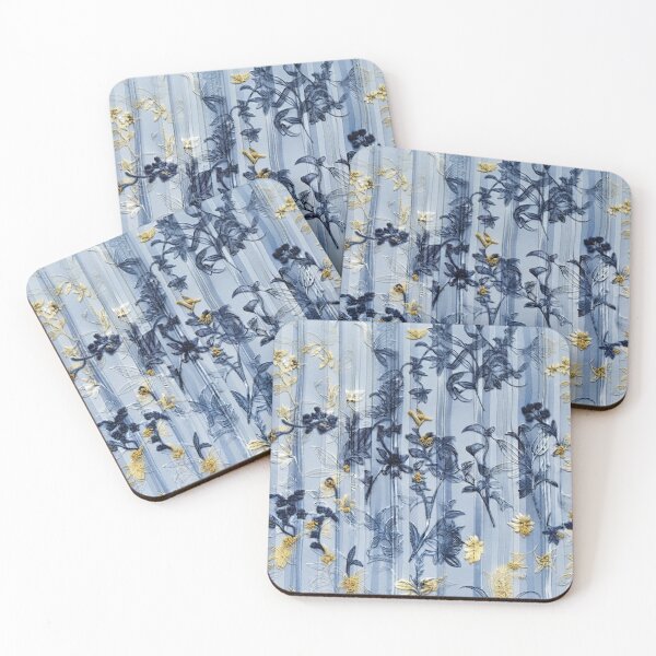 Item preview, Elegant Japanese Blue and Yellow Floral Stripe Pattern designed and sold by Kokeshidreams.
