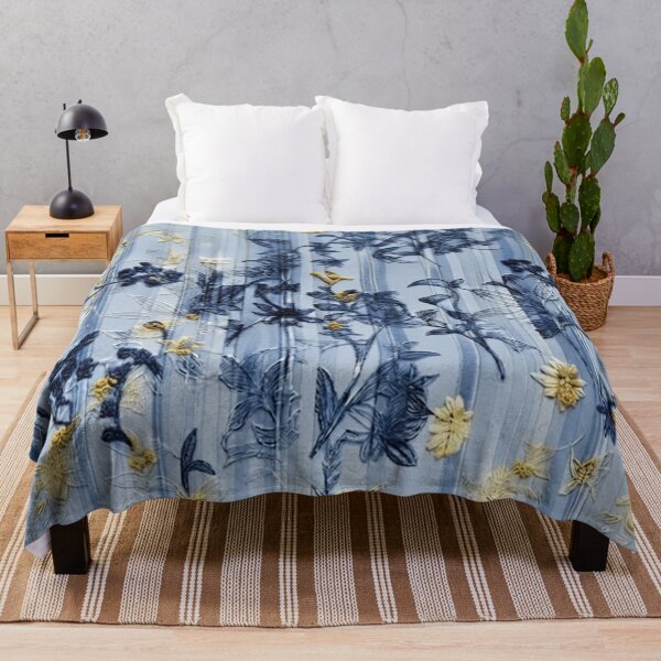 Item preview, Elegant Japanese Blue and Yellow Floral Stripe Pattern designed and sold by Kokeshidreams.