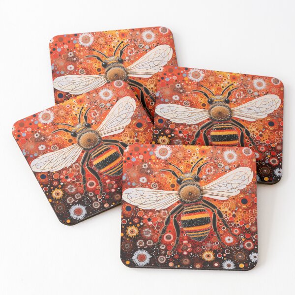 Item preview, Aboriginal Inspired Dot Art - Honeybee Floral Crimson Illustration designed and sold by GrinGalore.