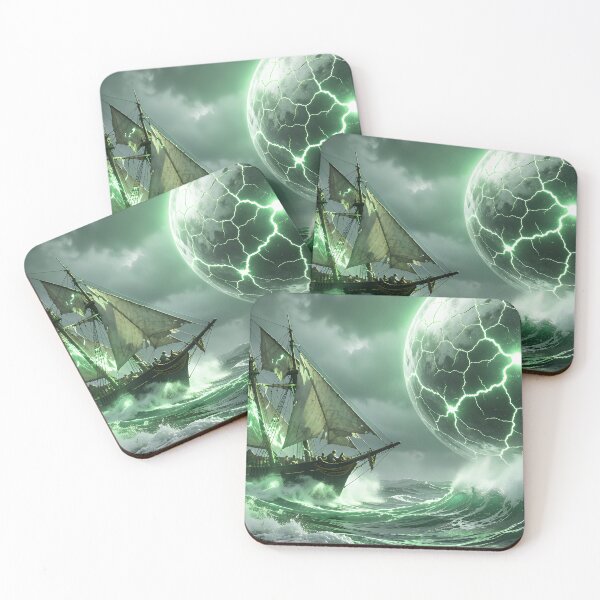Item preview, Sailing ship under the green moon designed and sold by VoidVeilStudio.