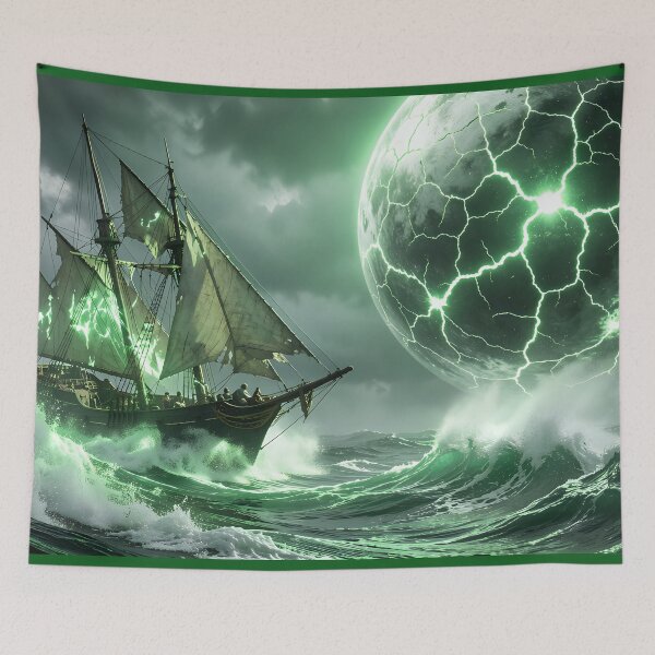 Item preview, Sailing ship under the green moon designed and sold by VoidVeilStudio.