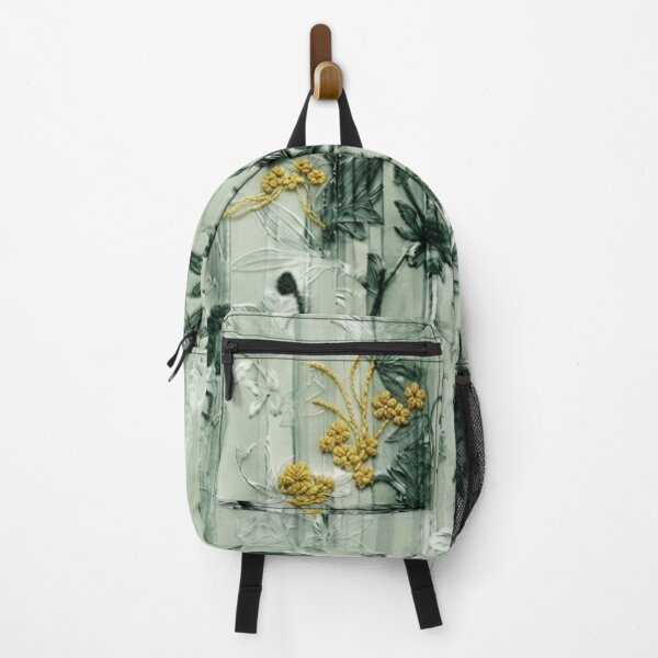 Item preview, Elegant Japanese Sage Green and Yellow Floral Stripe Pattern designed and sold by Kokeshidreams.