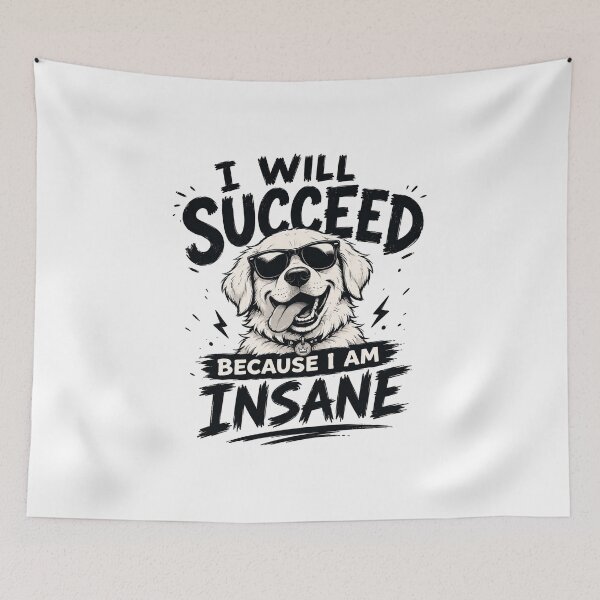 Item preview, I Will Succeed Because I Am Insane Dog T-Shirt – Funny Crazy Dog Sunglasses Meme Graphic Tee designed and sold by Artimax-Studio.