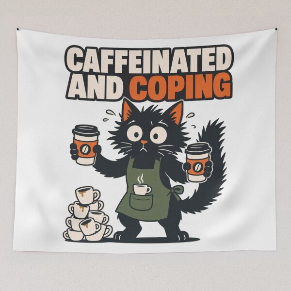 Item preview, Caffeinated and Feral | Furry Barista Anthro Cat Coffee Humor designed and sold by Furrenzy.